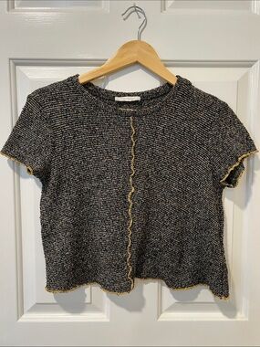 Zara Black & Gold Textured Knit Crop Top